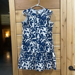 Elegant Blue Leaf Print Mini Dress